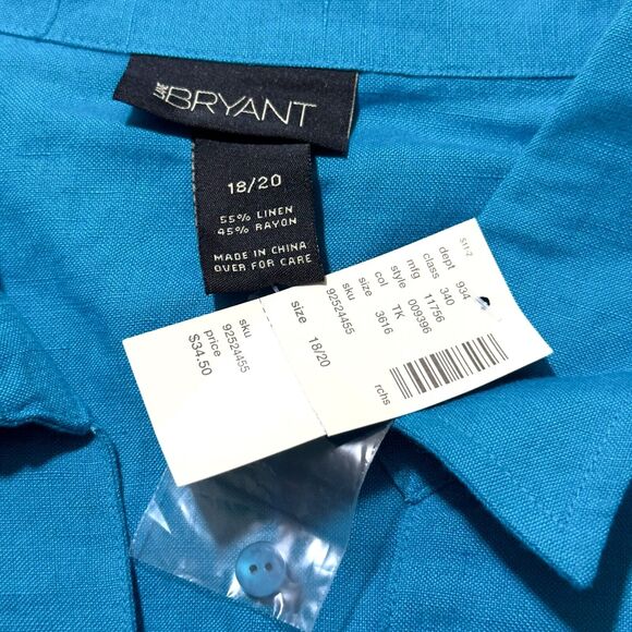 Lane Bryant Shirt Women's 18/20 Turquoise Long Sleeve Point Collar Button-Up Top - Picture 5 of 8